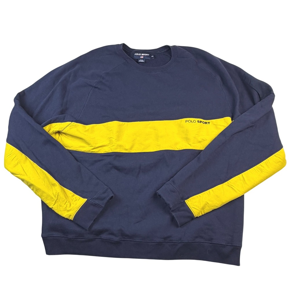 Polo Sport Ralph Lauren Sweatshirt XXL Navy Yellow Colorblock Crewneck RL-67